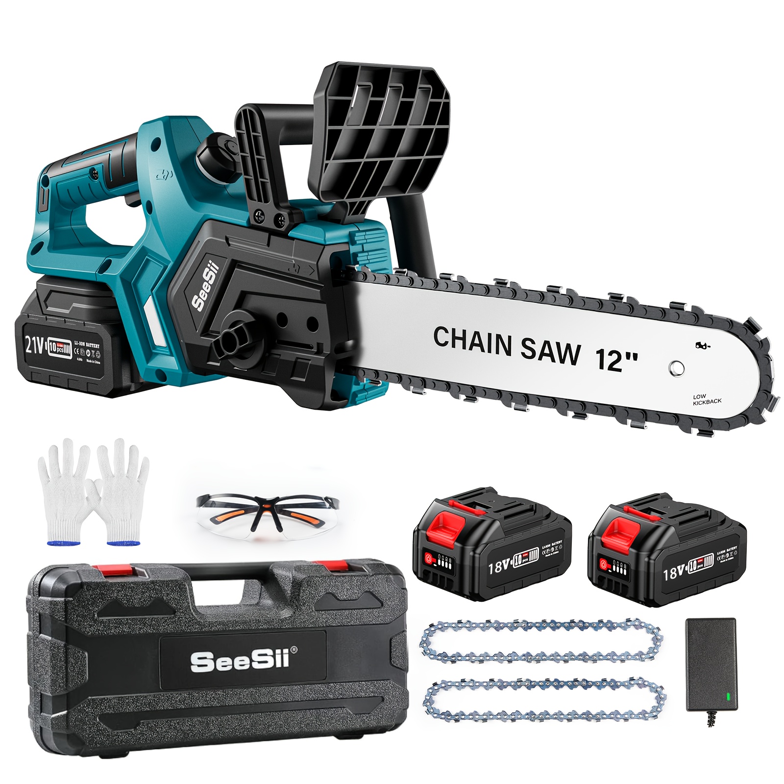 

Seesii Battery Chainsaw Cordless 12-inch, Hand Held Chain Saw, 12in Portable Chainsaw Battery Powered Chain For Trees Wood Cutting, 2 * 5.0ah Battery And Charger Included