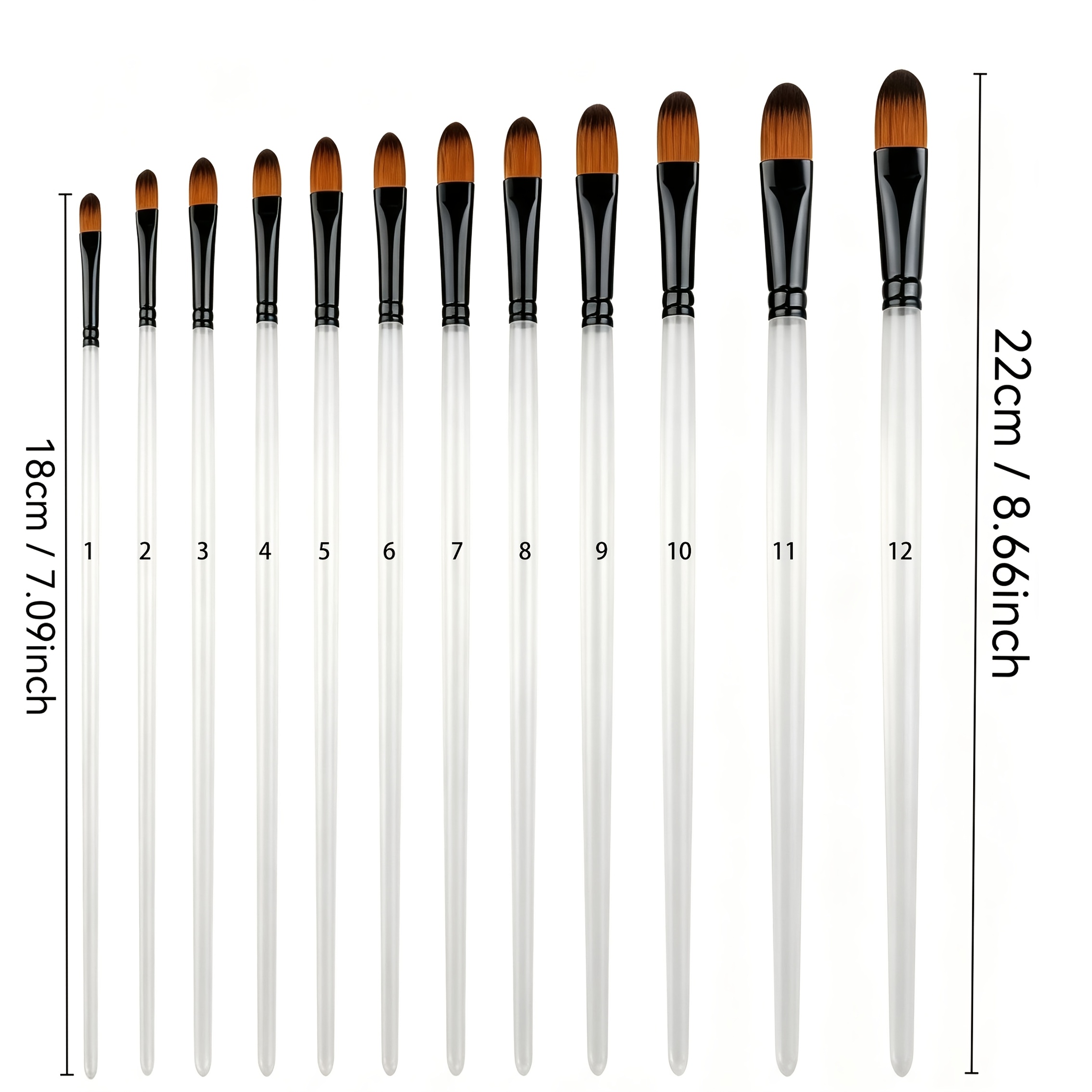 12pcs Set of Beige Bristle Professional Paint Brushes