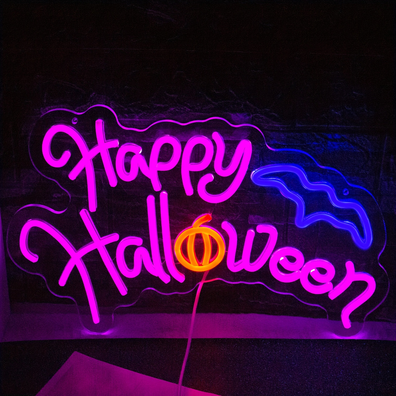 TEMU Halloween Neon Sign With Multicolor Rgb Lights & Usb- Led - Happy Halloween Hanging Wall Decor Suitable For Home, Party, Cave - Usb- Acrylic