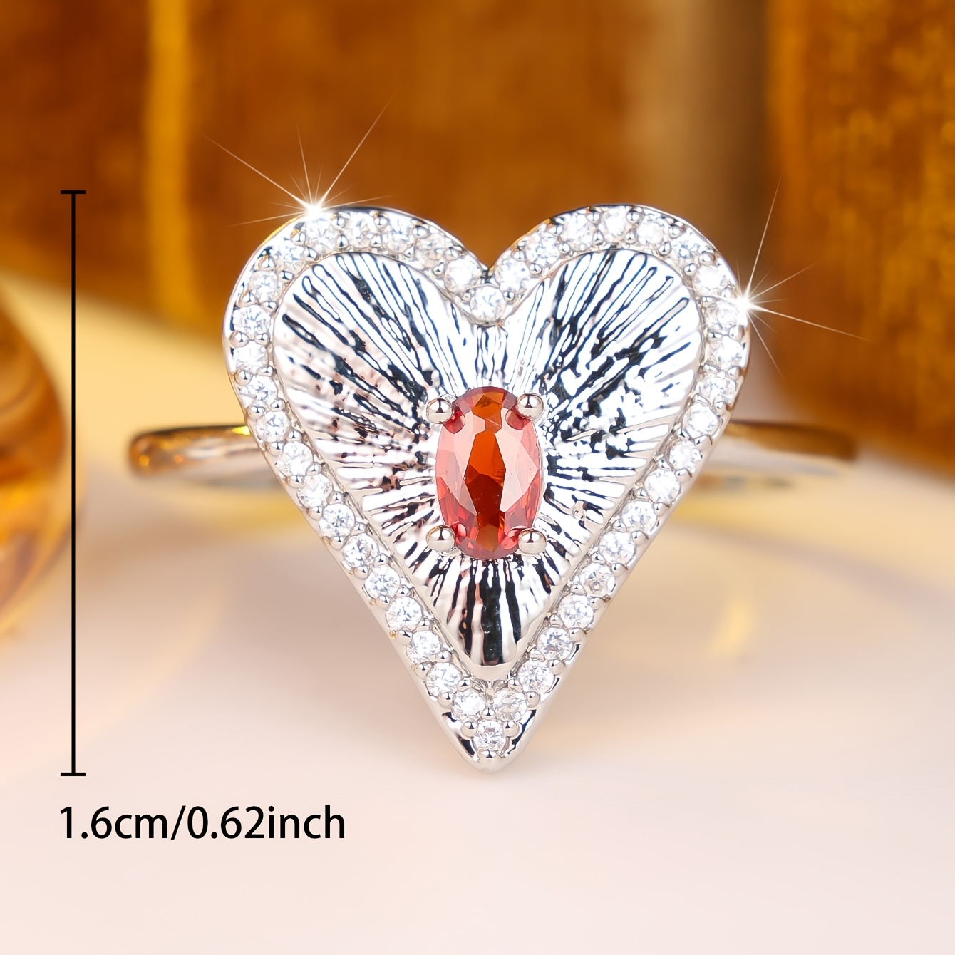 Women's Elegant Red Synthetic Zirconia Inlaid Ring, Luxurious Style