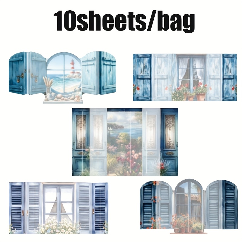 TEMU 10 Fogli/Sacchetto Adesivo Sticker Pacco Adesivi Meccanismo Finestra Temporale 6 Stili Carta Pieghevole per Ufficio Cornici Fotografiche Tazze