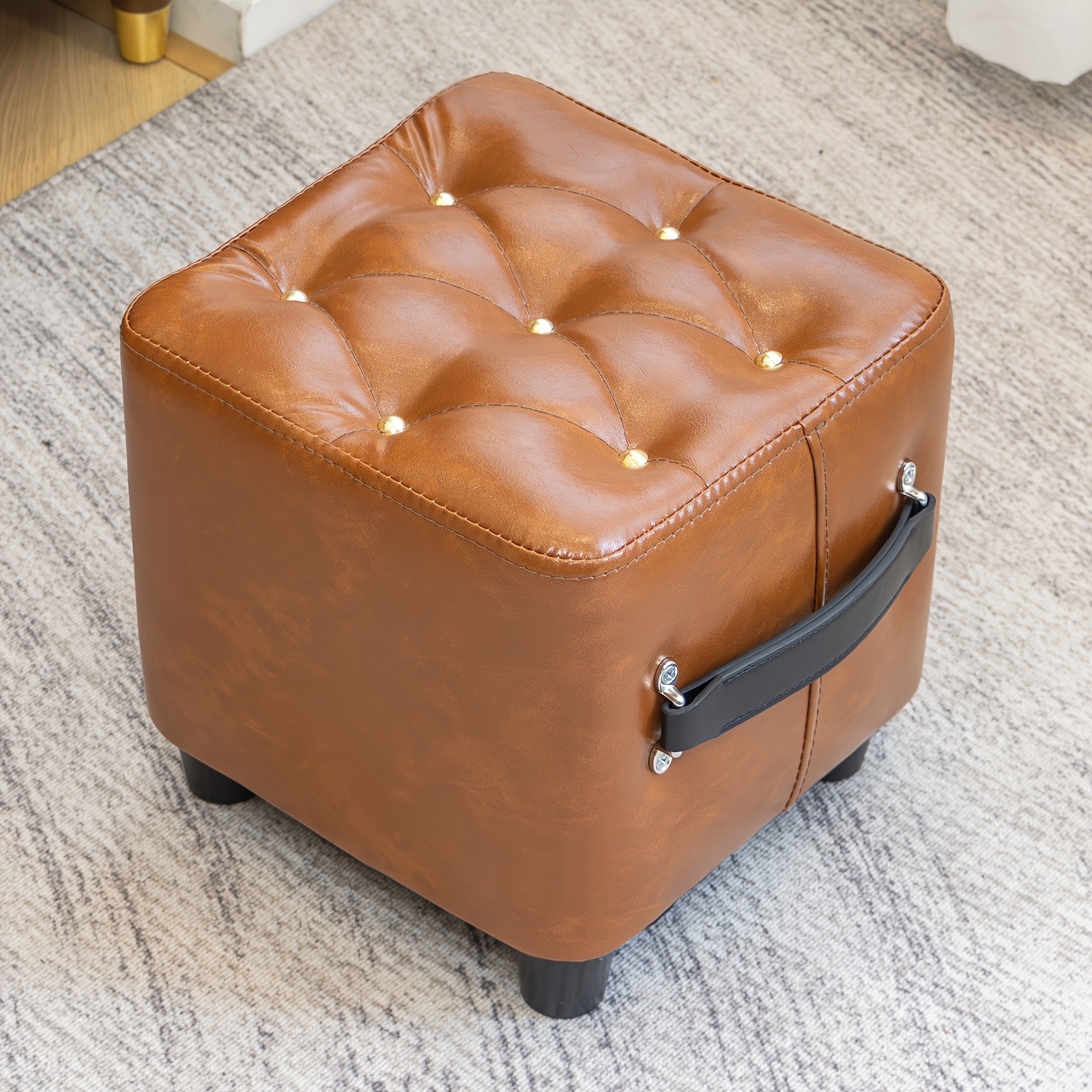 E-shop Hochwertiger Öl-Wachs-Kunstleder Hocker, Multifunktionaler Sofa- und Wohnzimmer-Sideboard, Moderner minimalistischer Stil, Geeignet für