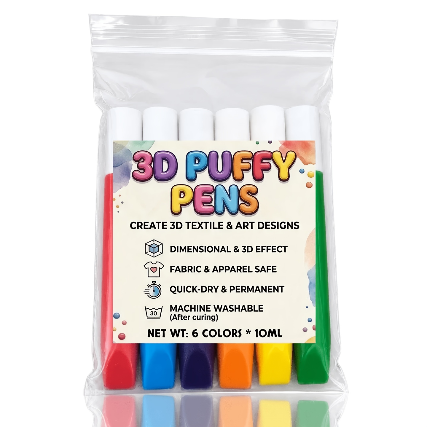 TEMU 6pcs Popcorn Pens 3d Puffy Paint Markers, Professional Textile Art Supplies, Holiday Gift For Artists, For Fabric T-shirts And Canvas Sneakers