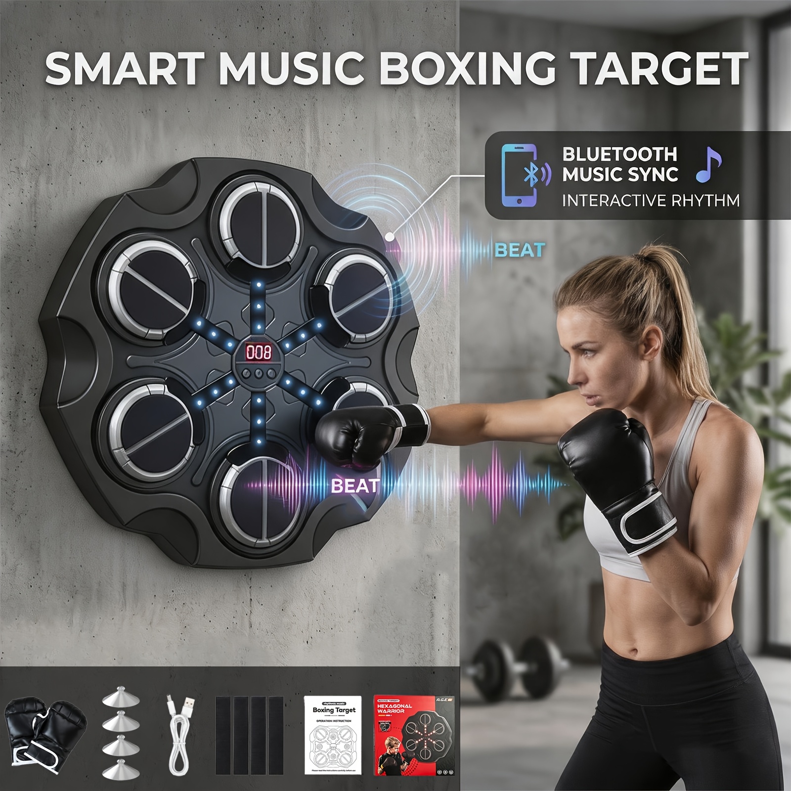 TEMU Machine de Boxe - Montage Mural à Hauteur Réglable, Entraîneur de Boxe Intelligent avec Compte à Rebours et Connexion Fil, Équipement de