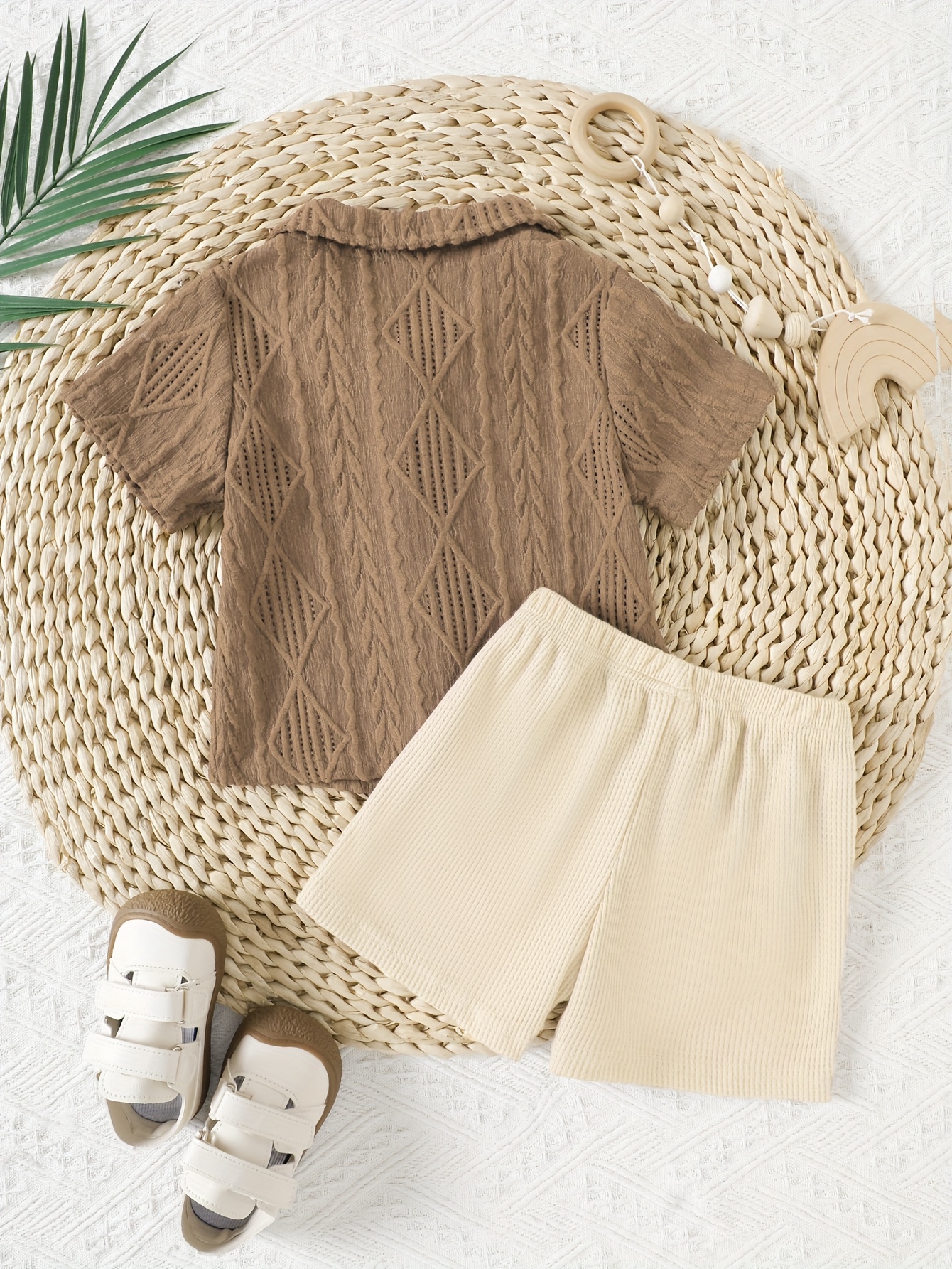 Youngsters Youngsters Boy Summer Solid Color Jacquard Short Sleeve Shirt + Shorts Two Piece Set, Perfect for Outdoor