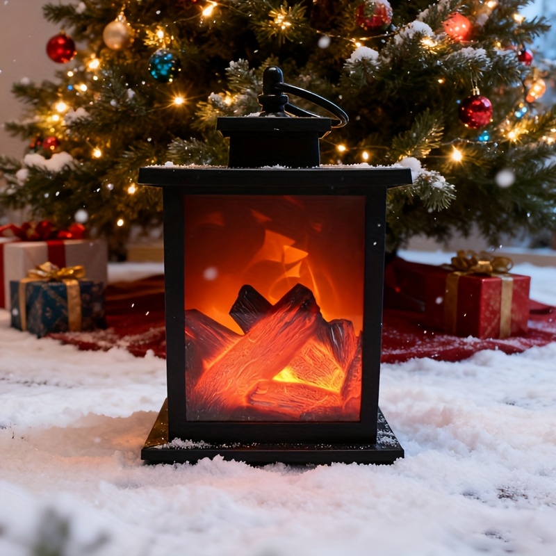 1pc 3*aa Batteries Powered(not Including Battery)portable Led Flame Stove Lantern Lamp, Birthday Holiday Gift, Scene Decor, Home Decor, Office Decor, Desktop Lamps
