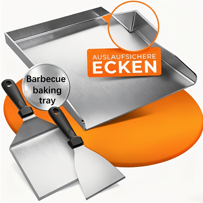 TEMU Stainless Steel Grill Pan, Equipped With Knife And Spatula, 40 Cm * 30 Cm Rectangular Grill Pan, Barbecue Outdoor Tools, Barbecue Grill Pan,