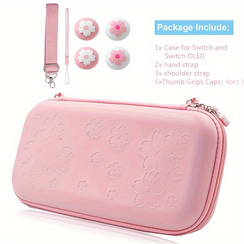 

Nintendo Switch Protective Case, Pink, Hard Shell, Portable, Waterproof, With Thumb Grip Caps, Mesh Pocket, Double Zippers, Carry Strap, For Travel & Storage