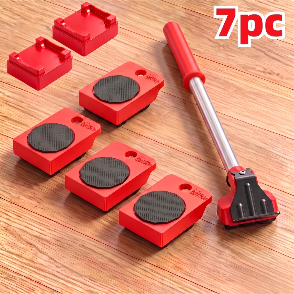TEMU Kit de mudanza de 7 piezas de resistencia: elevador de muebles, juego de deslizadores, gato, herramienta rodante de elevación fácil, para mover