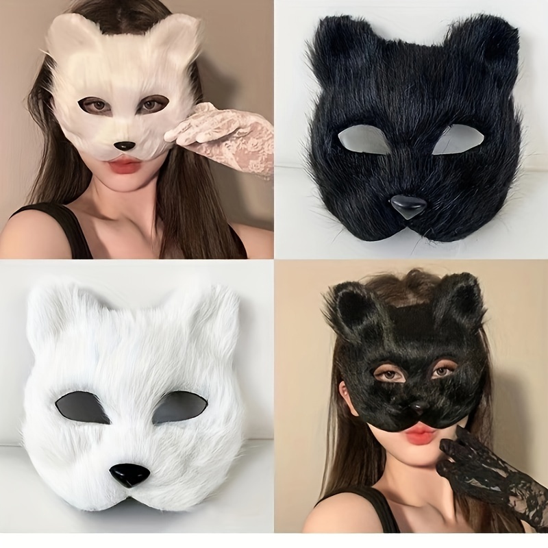 

Animal-themed Half Face Masks, Faux Fur Cat & Fox Designs, Lightweight Pp Material, Costume Party Props For Masquerade, - Unisex Accessory