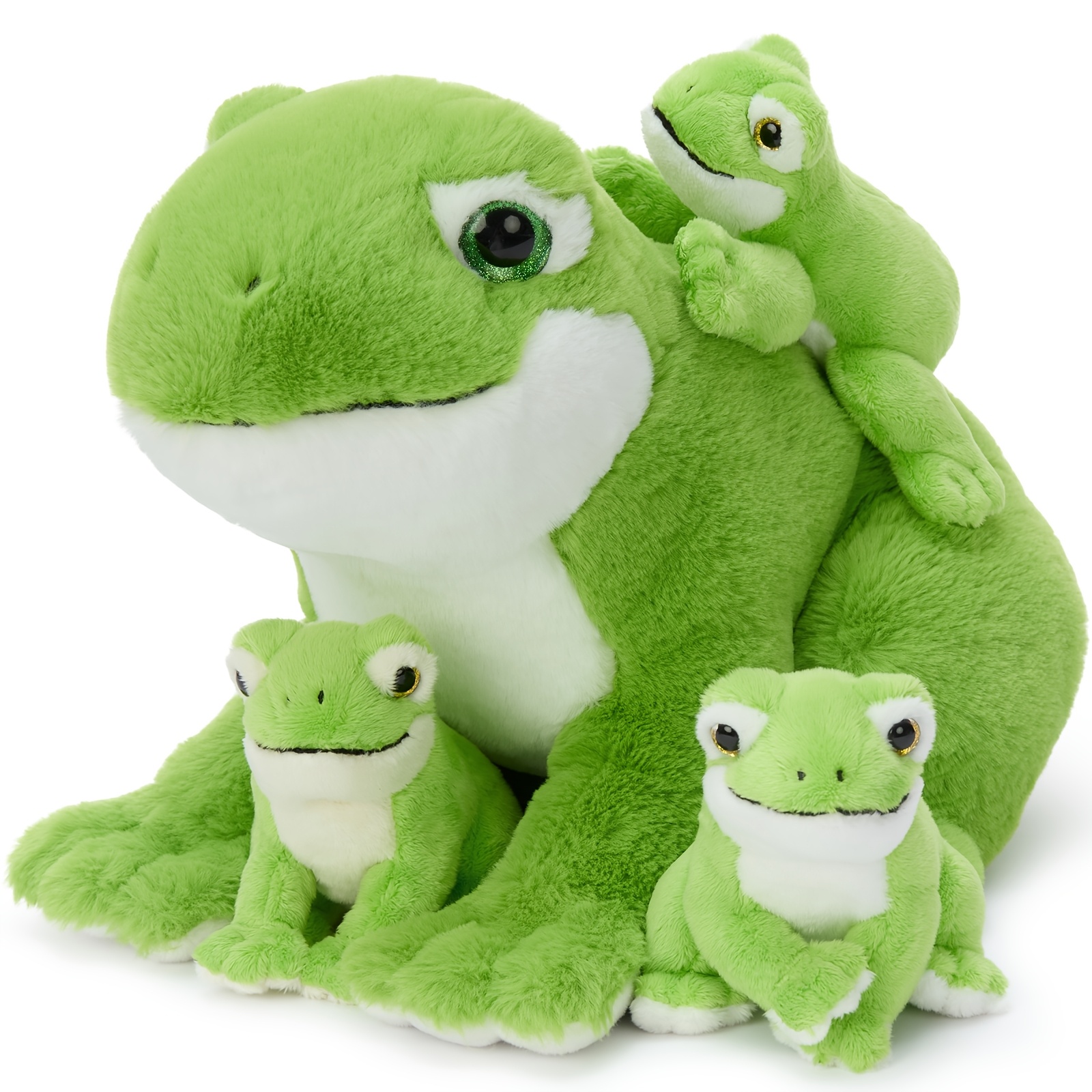 Image of Morismos 15.7 Inch Stuffed Animal With 3 Babies, Soft Stuffed Frog Plush Family Set, Cute Frog Toy For Imaginative Play, Birthday Gift For Kids Boys Girls