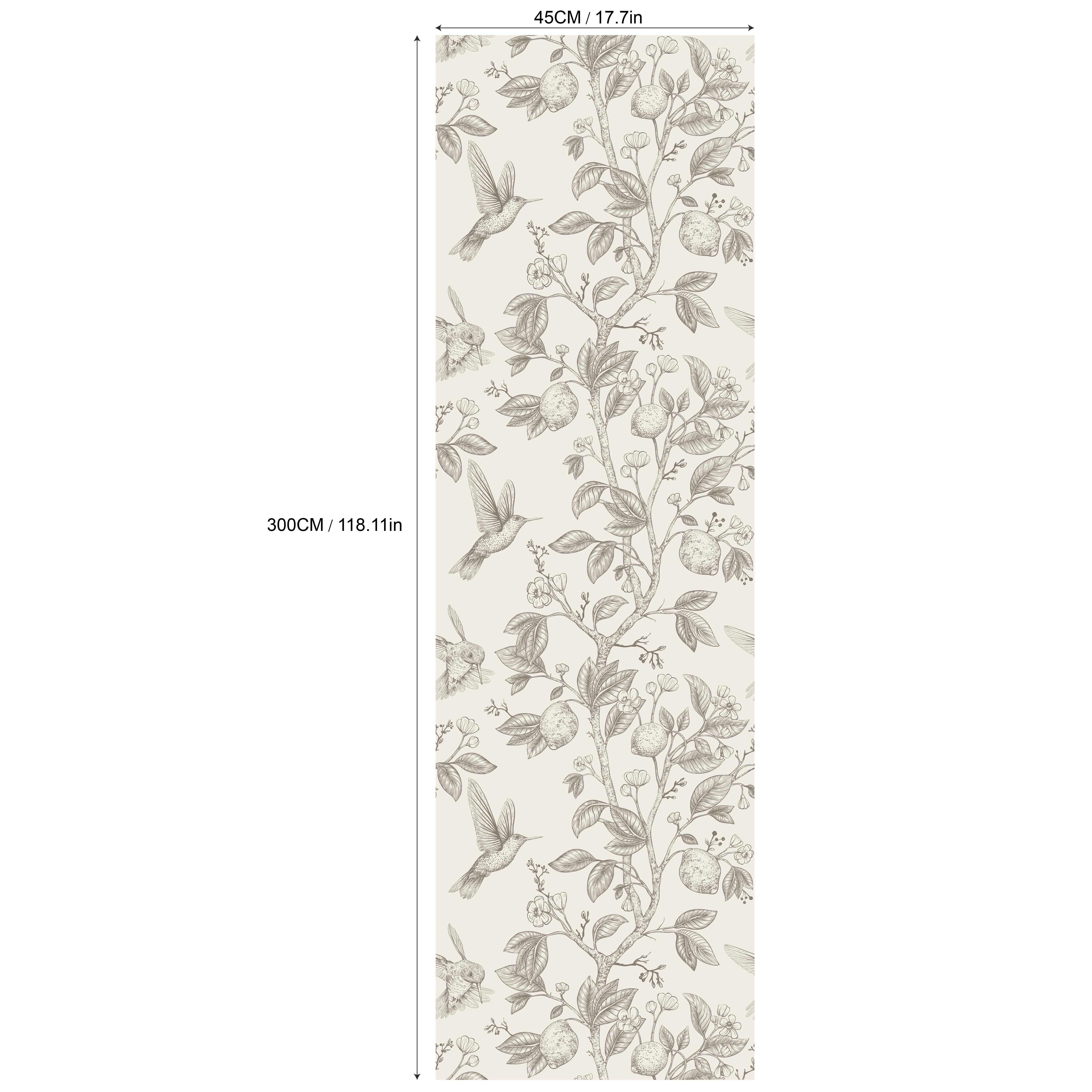 Hummingbird & Lemon Tree Peel-and-stick Wallpaper - 17.7" X 9.8' | Removable, Waterproof Vinyl Mural For Decor