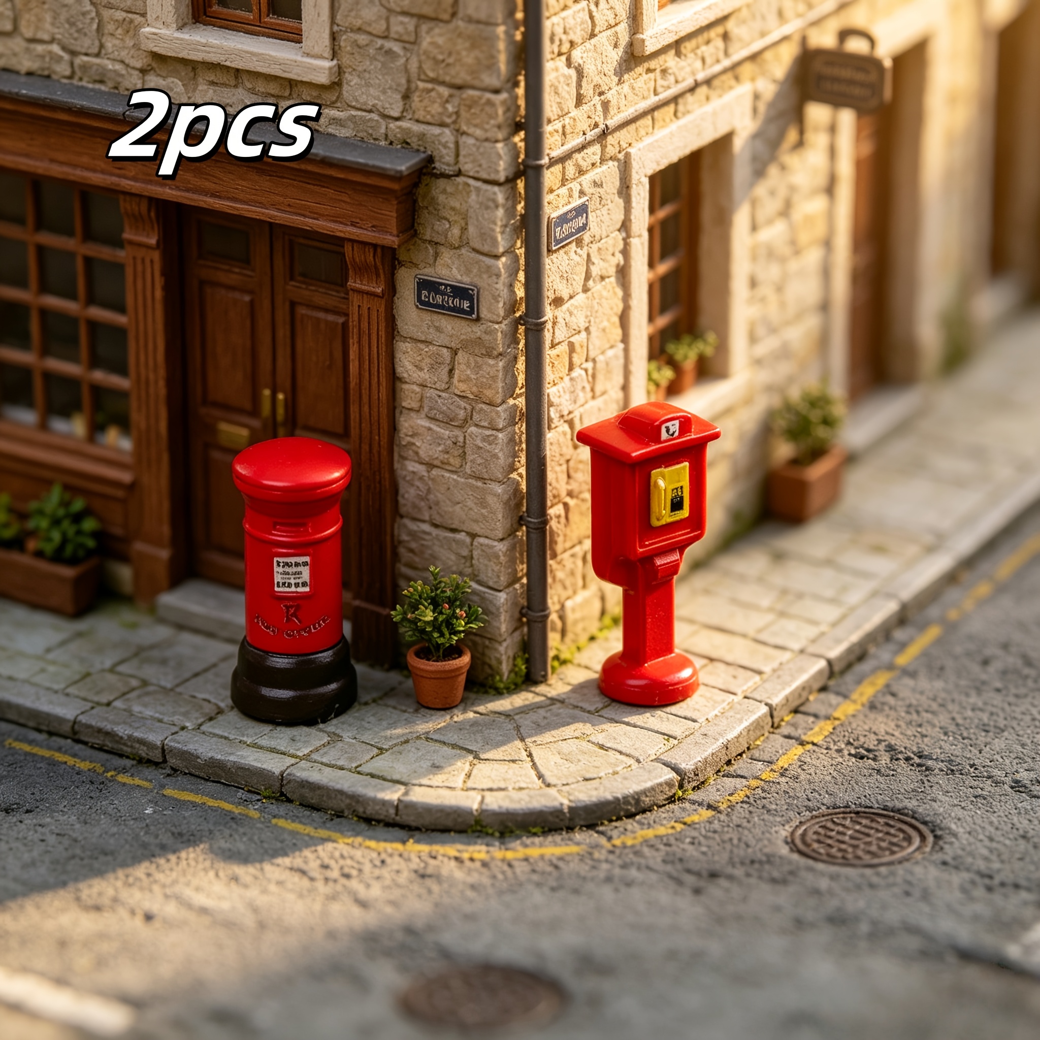 TEMU 2pcs Mini European Vintage Mailboxes, Miniature City Modeling Materials, Shop Corner Sand Table Scene Props, Resin Craft Desktop Decorations