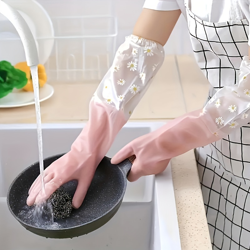 1 pair long sleeve pvc cleaning gloves waterproof kitchen dishwashing gloves non slip household gloves   laundry gloves for cleaning supplies and tools water resistant alcohol free suitable for living room bedroom bathroom toilet kitchen details 1