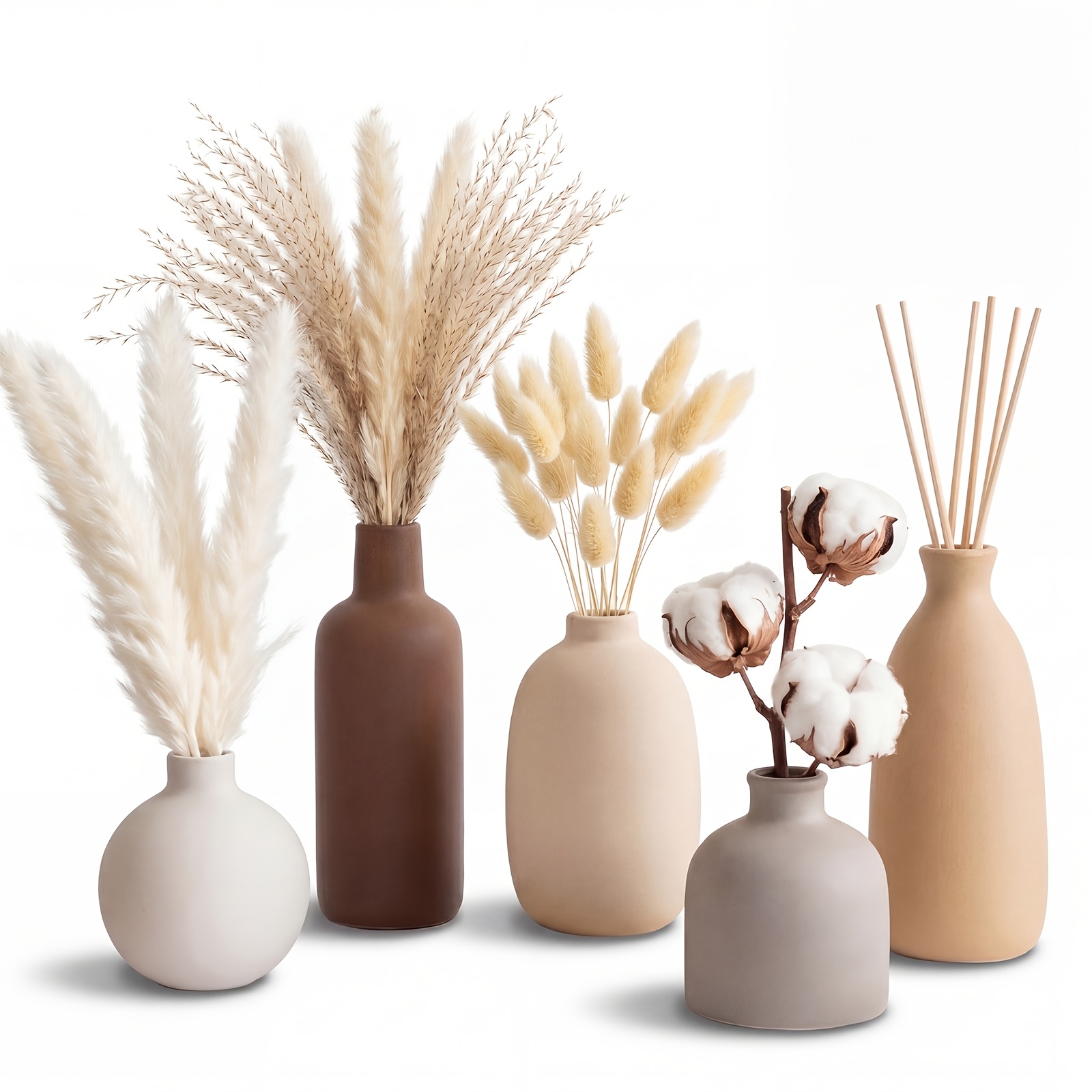 TEMU 5pcs Tomnk Ceramic Vases Suitable For Fresh & Dried Flowers, Retro Modern Cylindrical Tabletop Centerpiece With Anti-slip Base, Multi-vase For