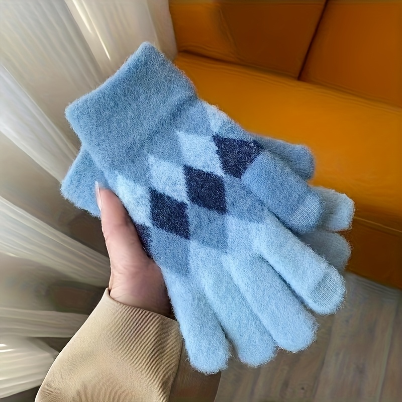 TEMU 1pc Gloves (separated Fingers) Men Women Autumn Winter Warm Versatile Cute Riding Anti-cold Diamond Grid Retro Fashion Gloves Suitable For Daily