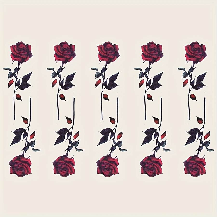 Tattoo Stickers, 5 Sheets Per Set, Featuring Beautiful Dark-themed Designs Of Withered Blood Roses For Body Art, Waterproof And Sweat-resistant Temporary Tattoos, Easy To Apply And, Perfect As A Gift