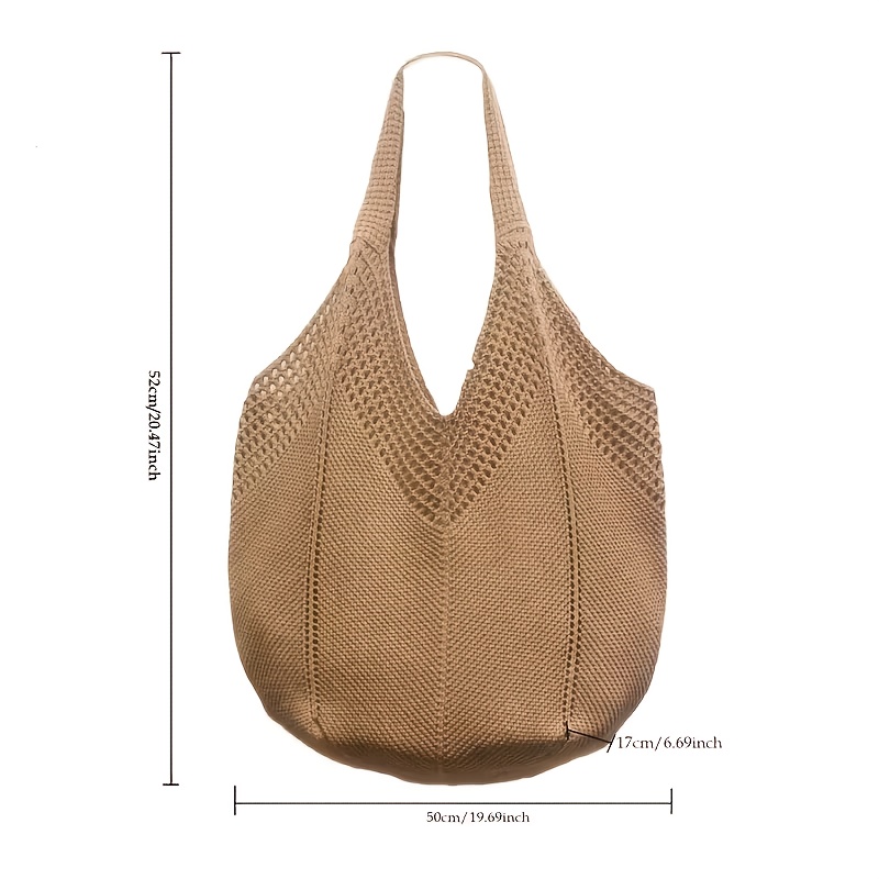 Vintage Crochet Handbag - Fiber Woven Shoulder Bag, Lightweight And Durable, Suitable for Travel, Beach, And Daily Use - Women'S Fashion Accessory - Semi-Hollow Hexagon