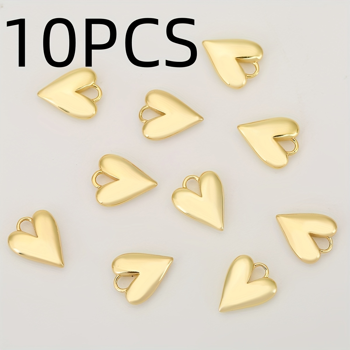 Image of 10pcs Compatible For Diy Charms - Copper Heart Pendants Suitable For Necklace, Earring, Bracelet Making - Unisex Male & Female, 10pcs Charms