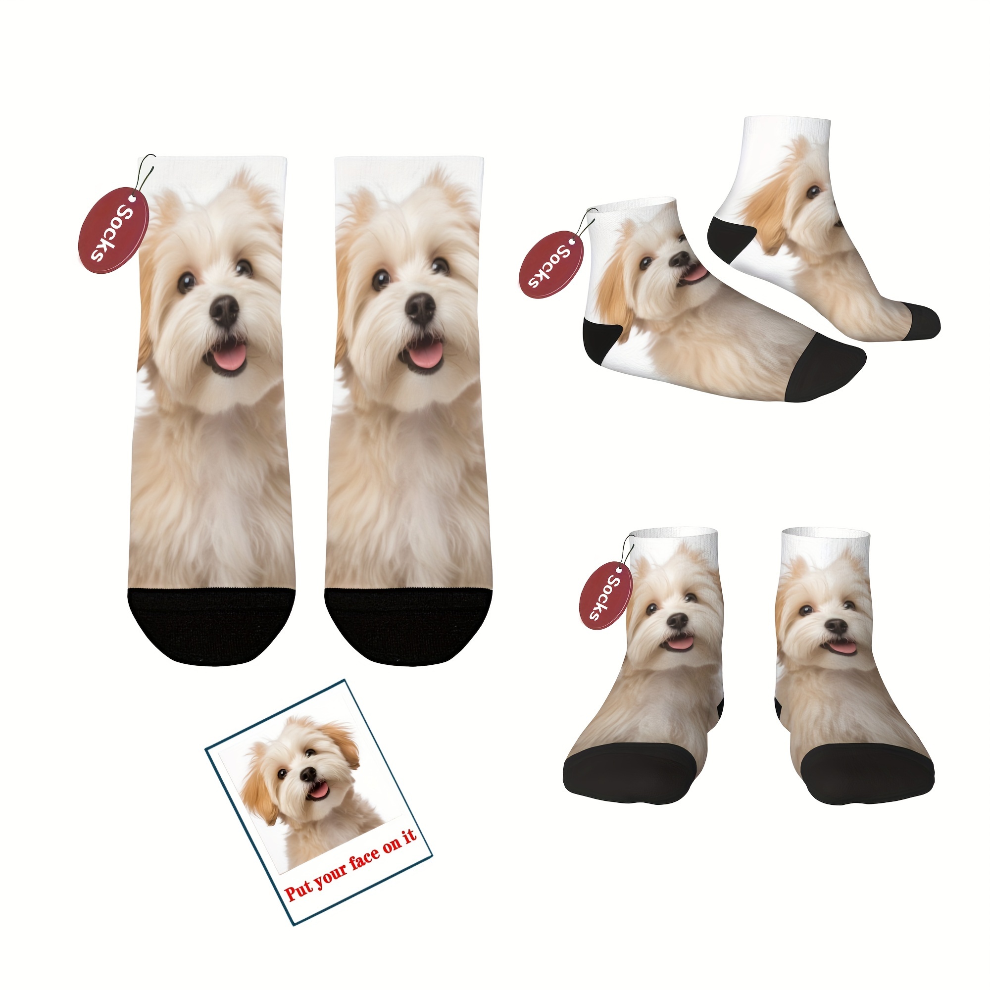 

Custom Pet Face Socks, Personalized Funny Gift Ankle Socks With Photo Customized, Novelty Trendy Party Present Socks For Men Women & Puppy Lover