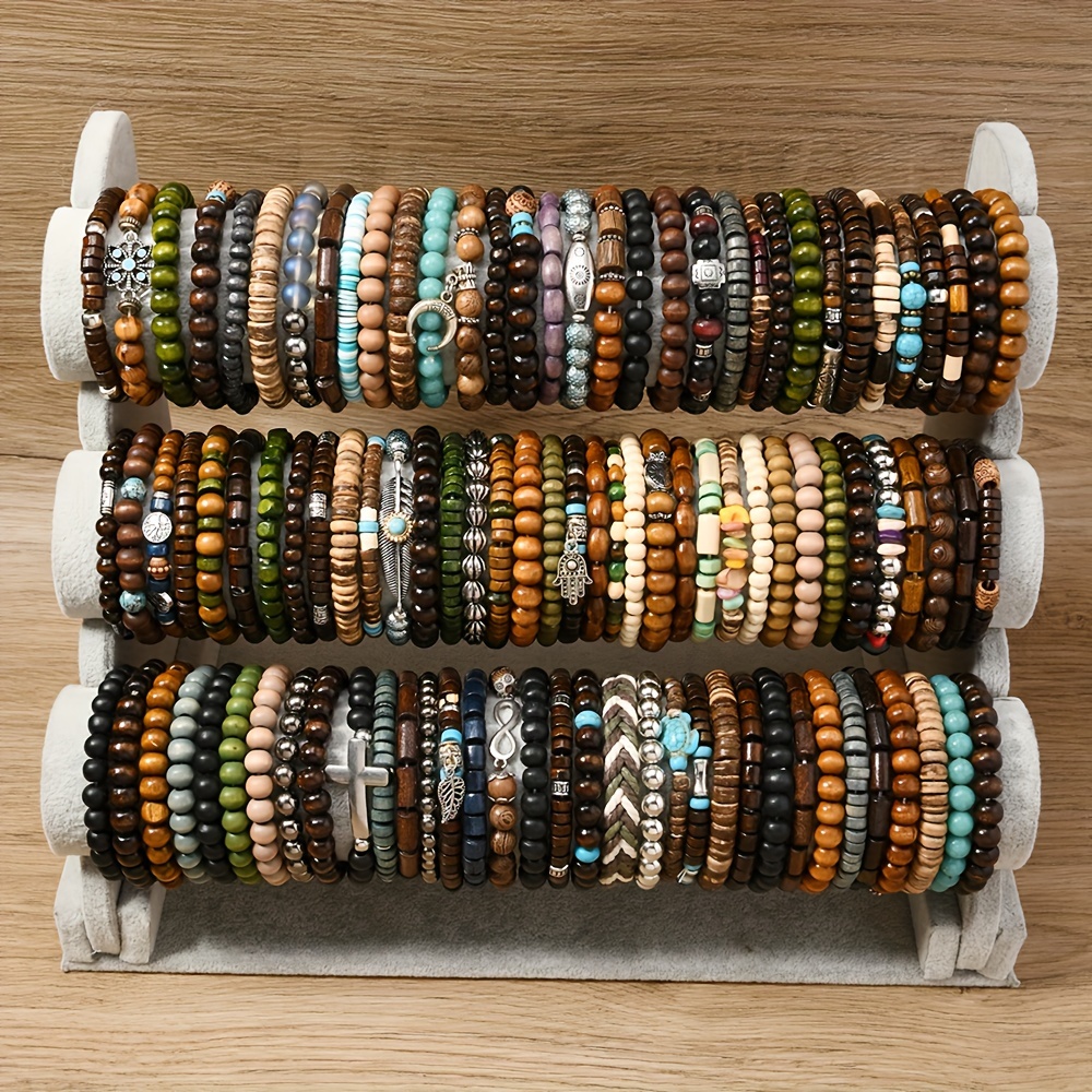 25pcs Set Vintage Random Coconut Beads Stretch Cord Men's Bangle Bangle Bracelet Bangle Men's Christmas Gifts