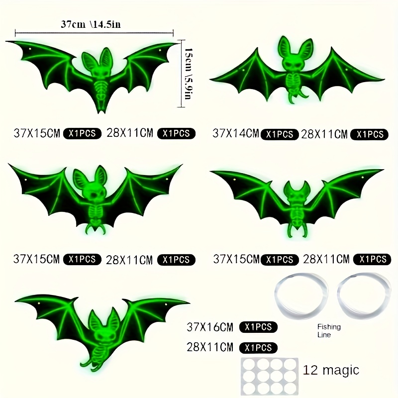 TEMU 10pcs -the-dark 3d Bat Wall Stickers - Halloween Party Decorations For Haunted Houses, Must-have Haunted House Accessories, No Electricity