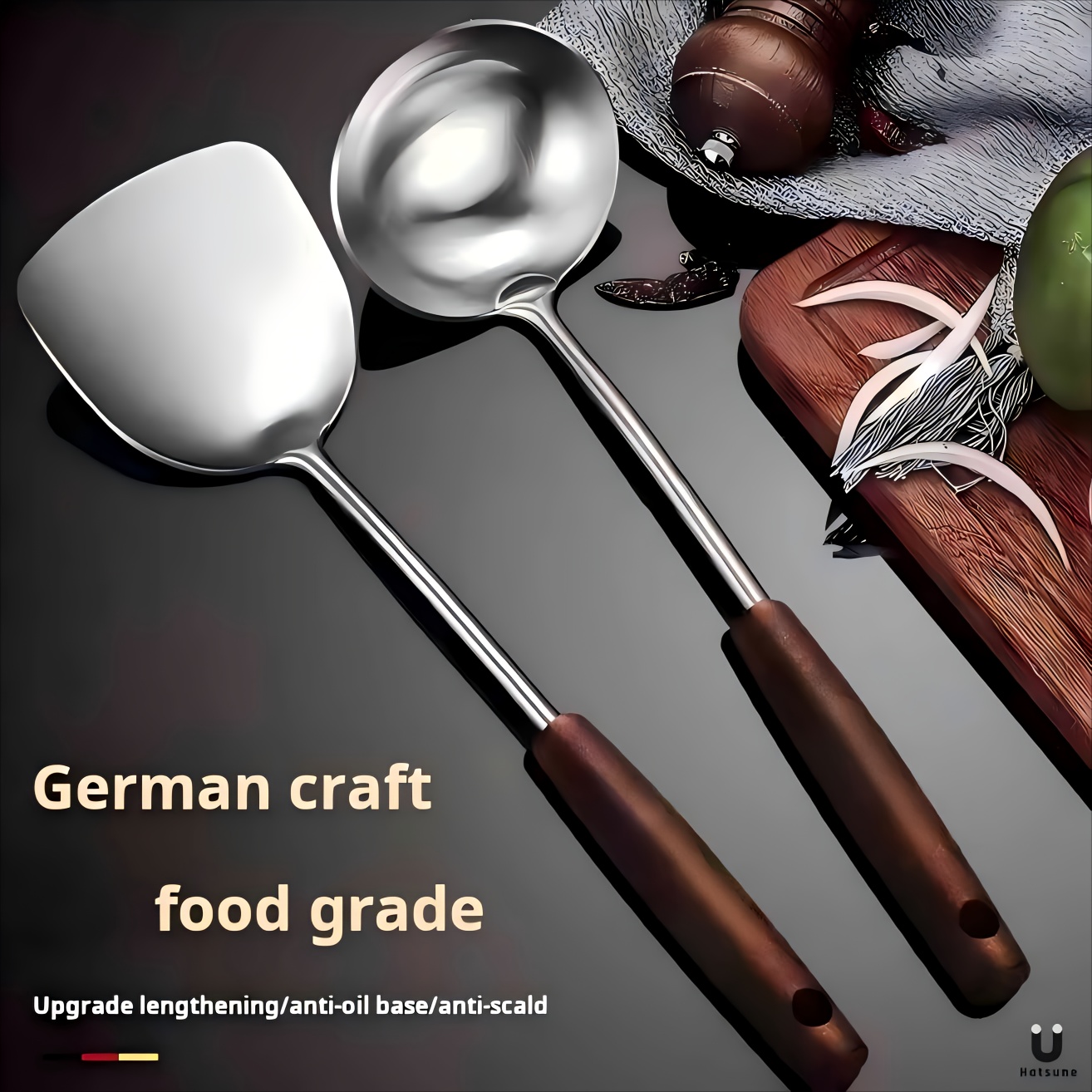 TEMU Stir-fry Spatula, Soup Spoon, Wok, Spoon, Iron Spatula, Household Spatula, 304 Stainless Steel High-end Set, Upgraded And Thickened New Model