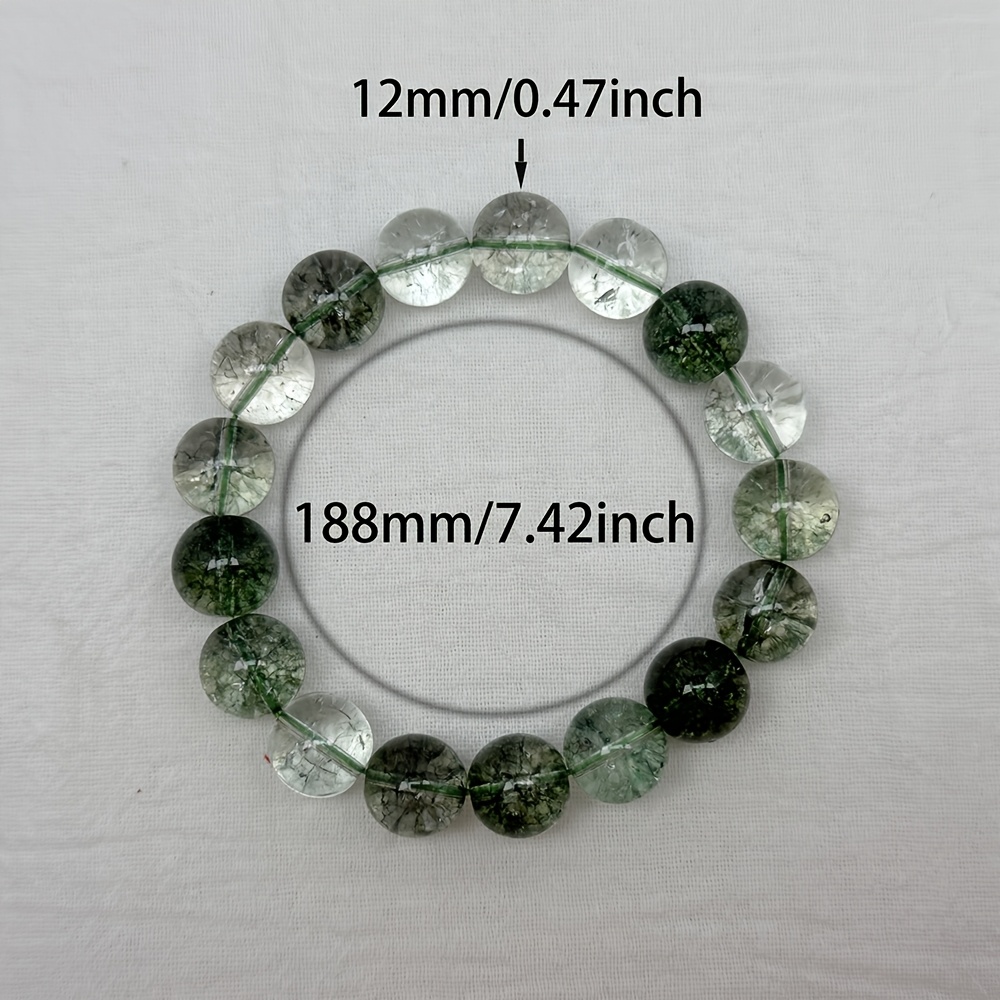 Natural Green Phantom Quartz Beaded Bracelet, Unisex Elegant Style