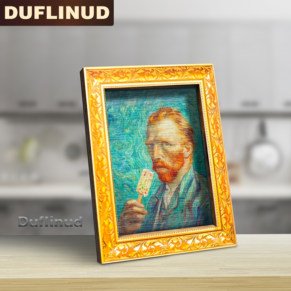 TEMU 1pc Van Gogh Fridge Magnet - Miniature Wood Wall Art Suitable & Home Decor, Wood Painting, Iconic Van Gogh Portrait Gift For Art Lovers