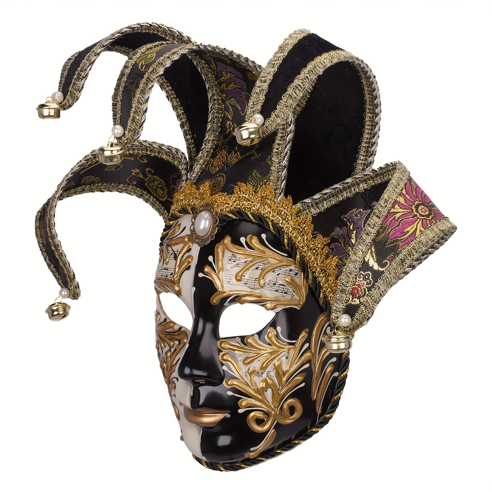 1pc Elegant Italian-Style Venetian Mask with Golden Accents - Luxurious Black & White Intricate Design, Perfect for Halloween, Christmas, and Masquerade Parties, Masquerade Mask | Intricate Mask | Detailed Craftsmanship, Venetian Mask