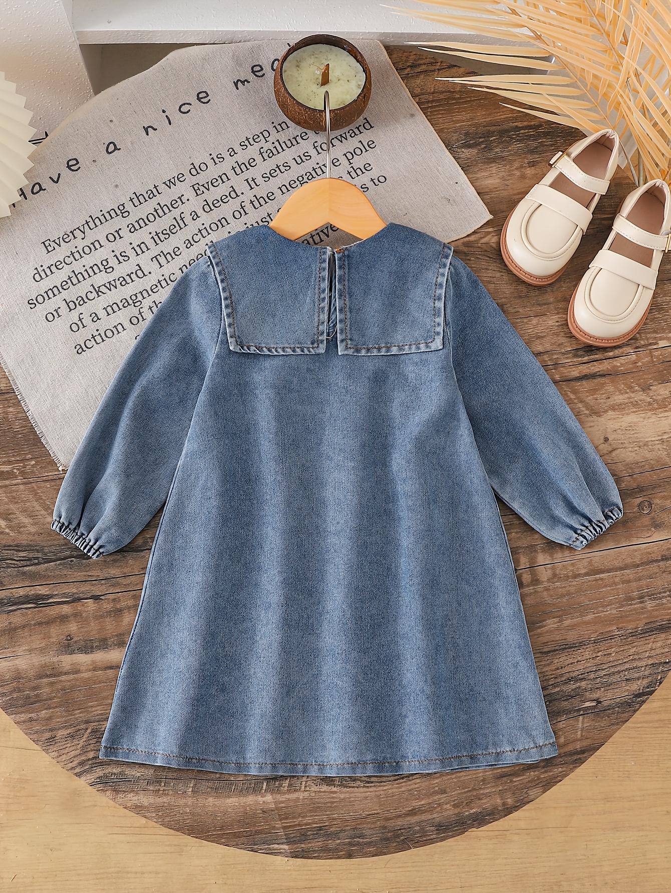 girls denim dress 1pc fashionable cute peter pan collar soft - Temu Oman
