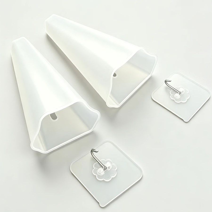 TEMU 4pcs 2 Wall-mounted Flower Pots + 2 Fixed Hooks) Home Hanging Plastic Translucent White Vases, Living Room Bedroom Wall Hanging Flower Pots