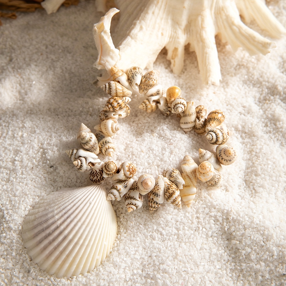 4 Seasons Natural Sea Shell Bead Bracelet with Golden Accents