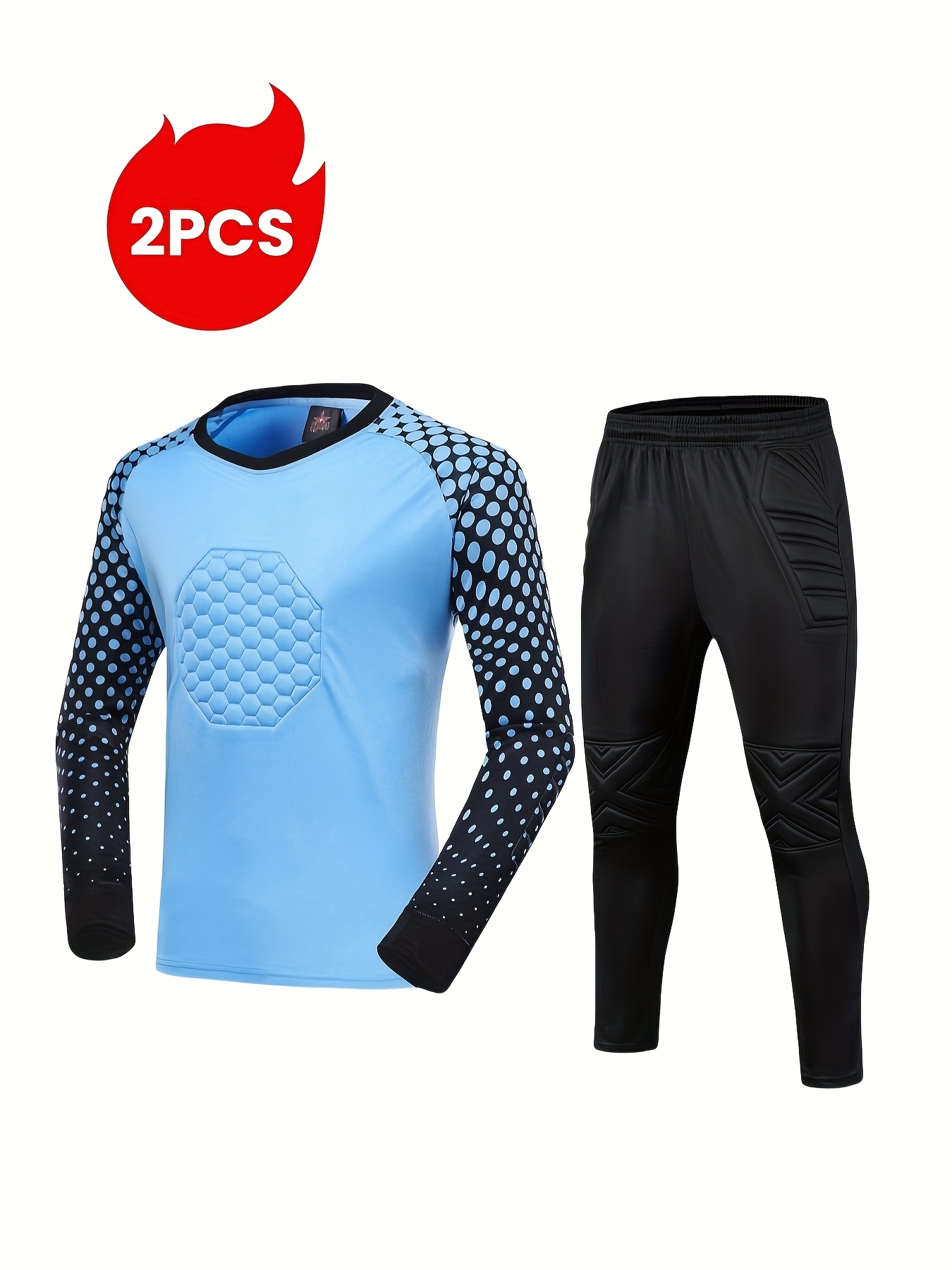 2pcs Men S Football Goalkeeper Jersey with Foam Pads, Chest Protection, Running Training Sports Color Block Geometric Stripe Breathable   Long Sleeve T-Shirt + Goalkeeper Pants, Elastic Breathable Waistband for Training and Match Activities