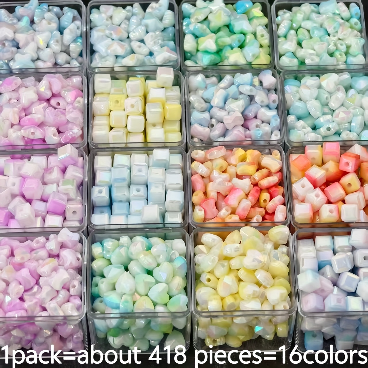 Image of 418pcs Set With 16 Colors: 8mm Acrylic Gradient Beads, Bamboo Joint Beads, , And Square Beads - Suitable For Bracelets, Keychains, Necklaces, Diy Crafts, Halloween Gifts For Mom , Decorative Beads