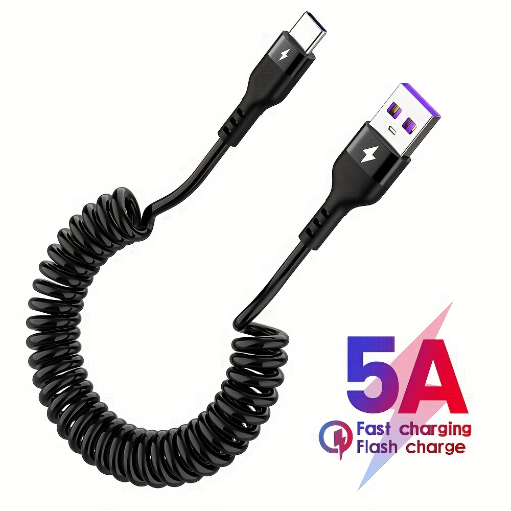 Fast Charging Usb Type C Spring Telescopic Coil Cable In Car - Temu