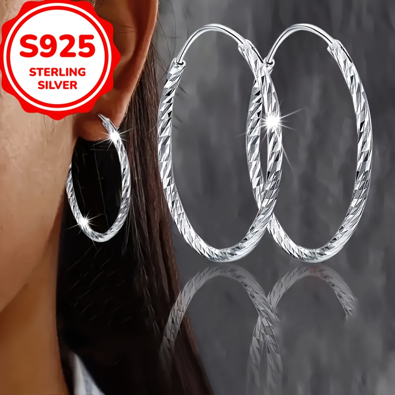 

Boucles d'Oreilles Créoles Élégantes en Argent Sterling S925 pour Femmes - Design Simple et Chic avec Diamant , Parfaites pour Tenue Décontractée & Cadeau, Hypoallergéniques, 3g, Bijoux