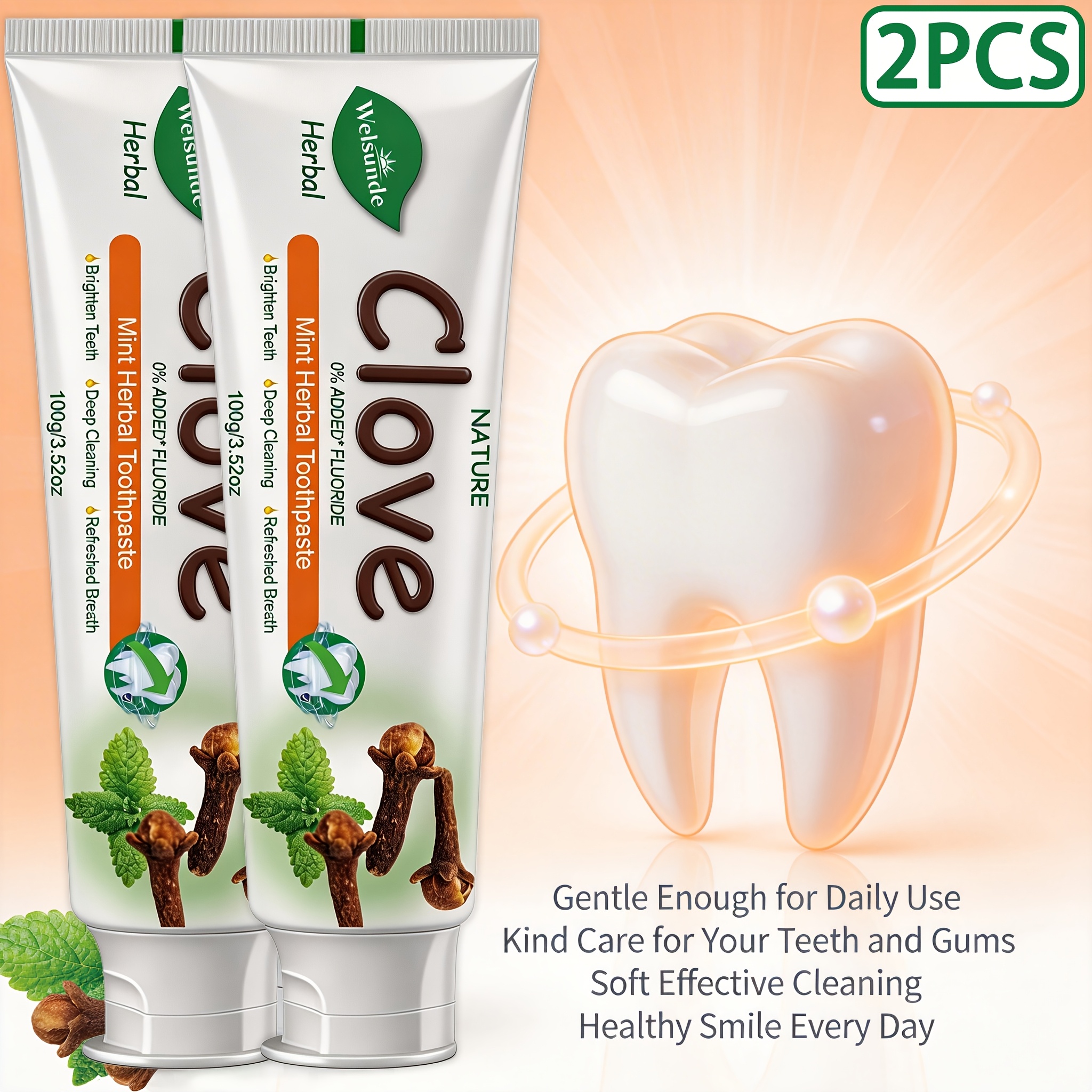 Set of 2 Clove Mint Herbal Toothpaste, No Added Fluoride, Natural Deep Cleaning And Whitening, Refreshing Minty Breath, Herbal Ingredients for Gum Health, Gentle Formula, Travel-Sized Daily Oral Hygiene Gift for Both Men And Women - Image 7