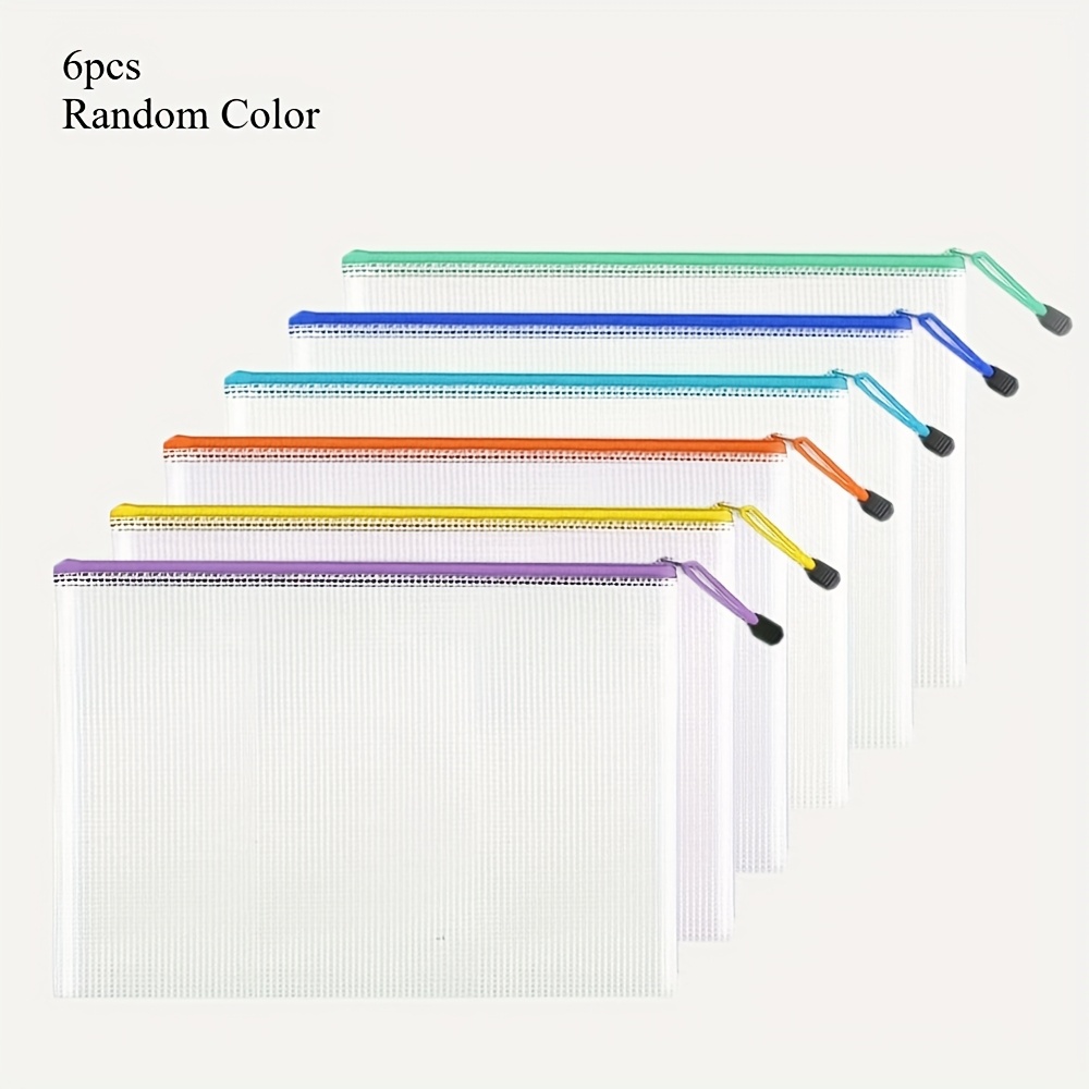Image of 6/12/36pcs Set A5 Size Mesh Zipper Storage Bags - Random Colors, Multifunctional File Organizer Bag For Office Supplies/student Stationery Organization