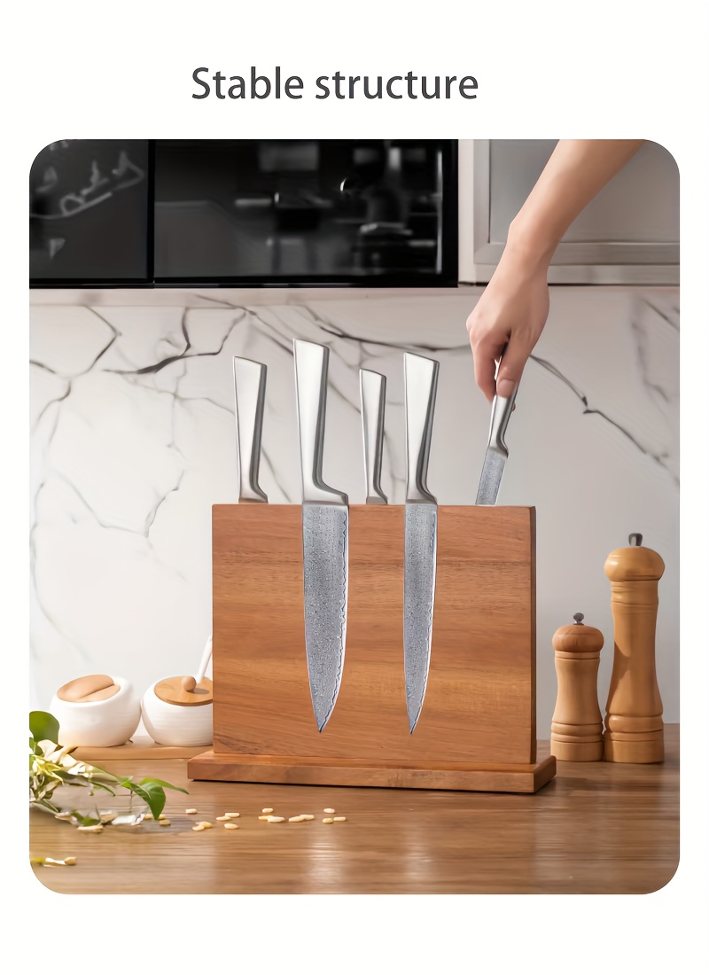 acacia wood double sided magnetic knife holder thickened and enlarged kitchen knife storage rack non food contact log organizer for scissors ideal for christmas halloween easter hanukkah thanksgiving details 2