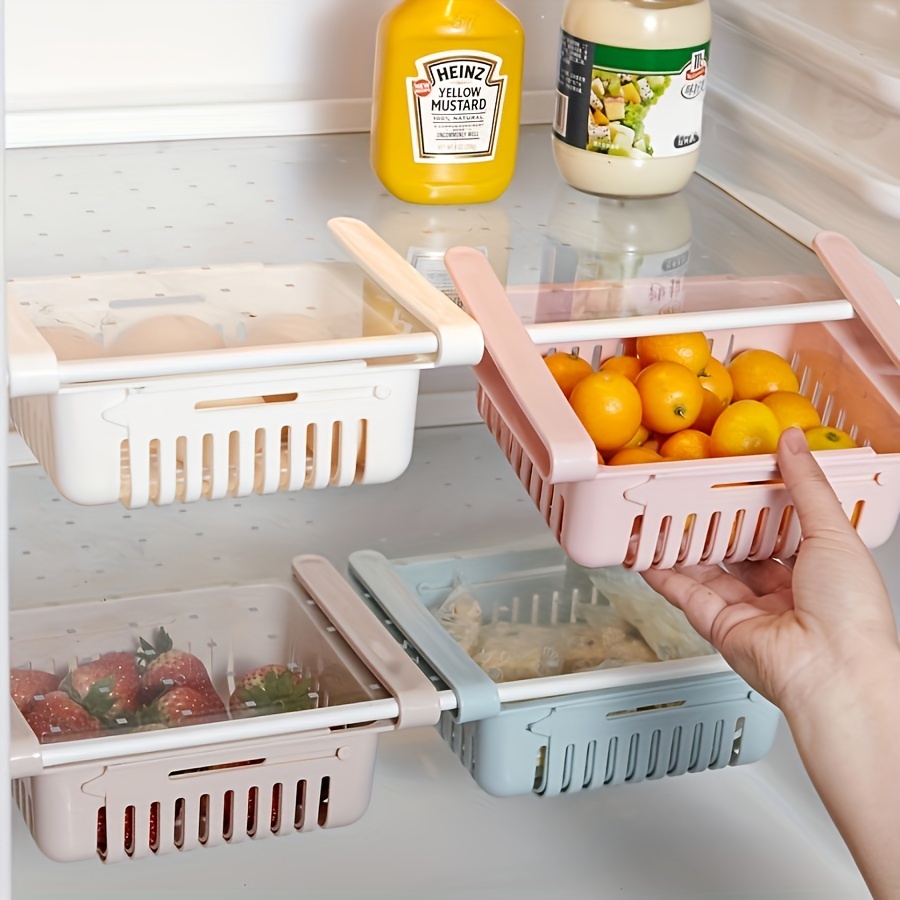 1pc adjustable refrigerator storage basket   plastic pull out organizer for   freezer space saving sliding design in light   white details 0