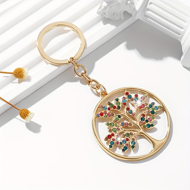 TEMU 1pc Of Fashionable European And Ornate Hollow-out Circular Tree Of Life Keychain Pendant Accessory, Inlaid With Rhinestones, Suitable For Women'
