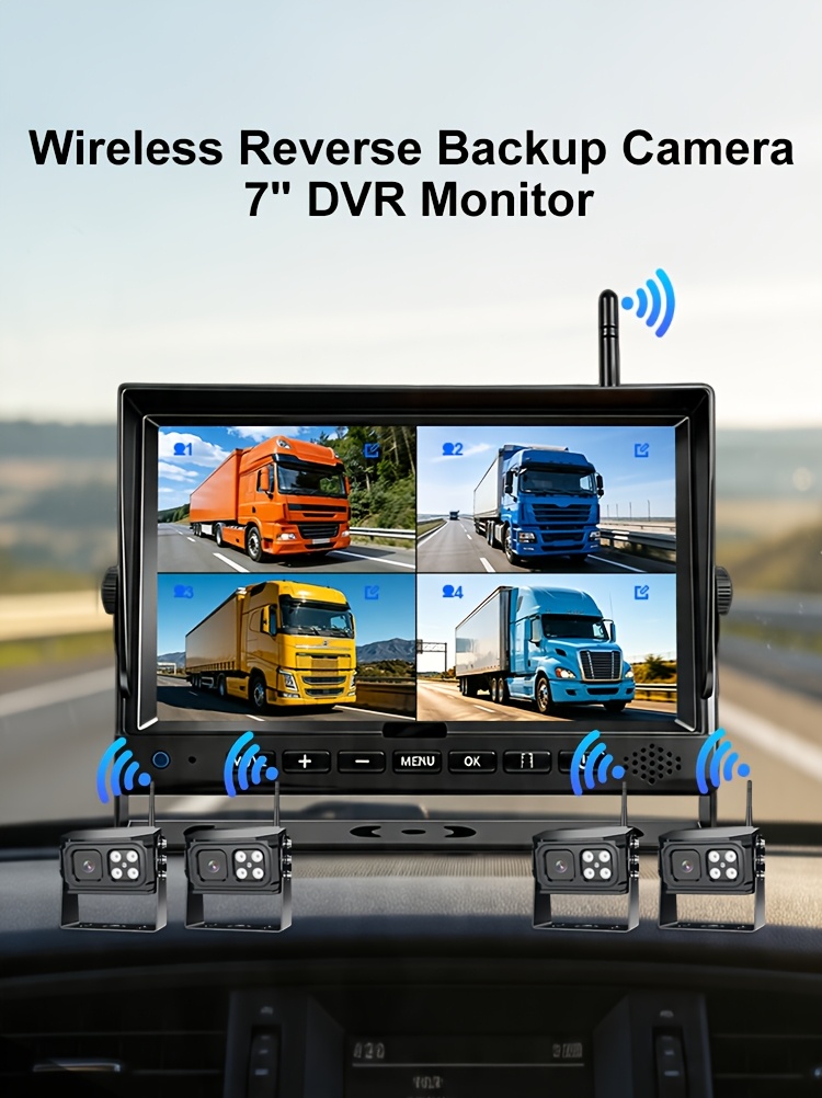 7 Inch Monitor 4CH Wireless Backup Camera System with DVR Recorder for Engineering Vehicle/Truck