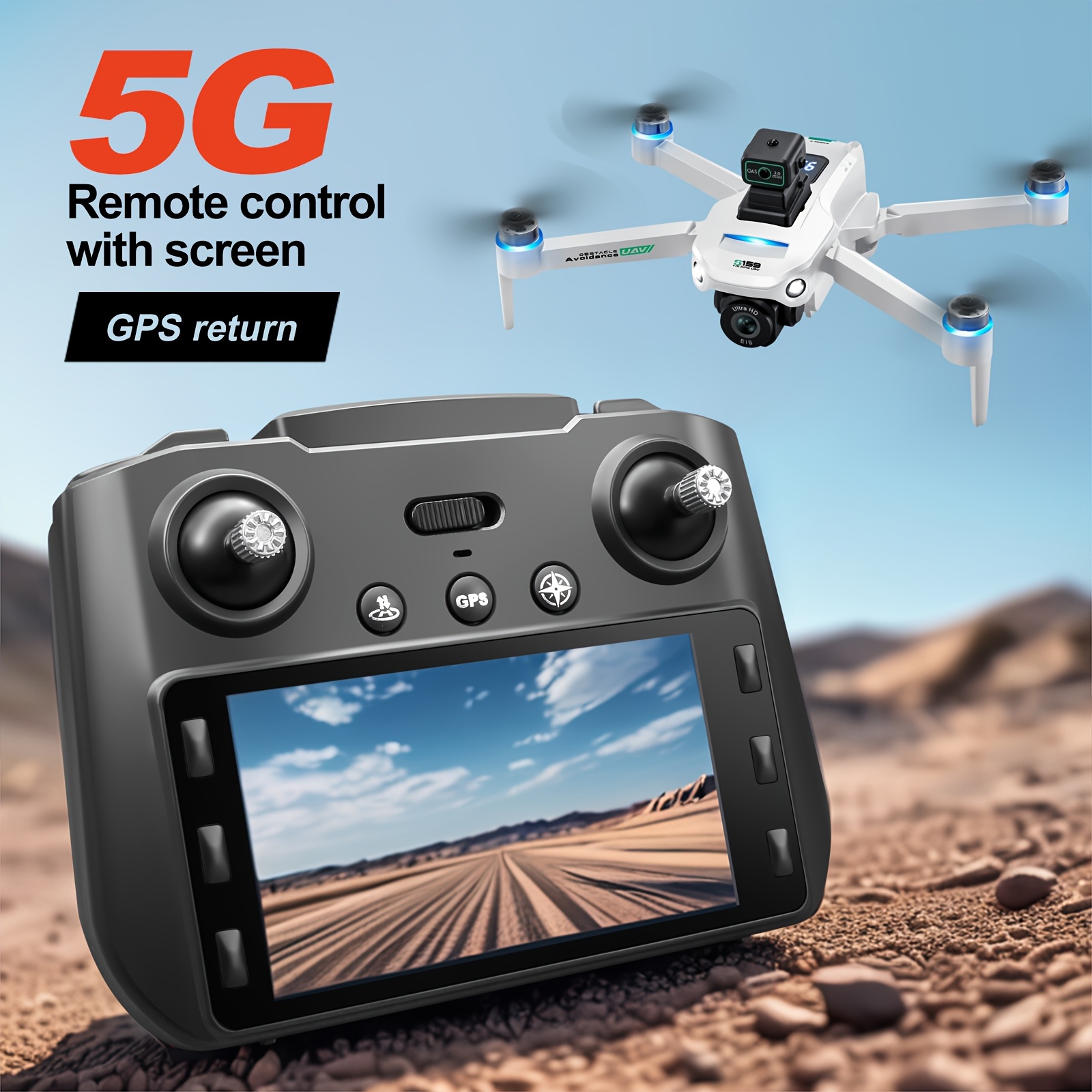 Drone S159, Składany Quadcopter, Podwójne Kamery, Inteligentna Aparatura Fotograficzna, Funkcja Optycznego Pozycjonowania i Unikania Przeszkód z Czterech Stron, GPS i Powrót Jednym Kliknięciem, Wskaźnik Poziomu Baterii, Duży Ekran Pilotu – Idealny Prezent dla Początkujących na Boże Narodzenie, Dzień Dziękczynienia i Urodziny
