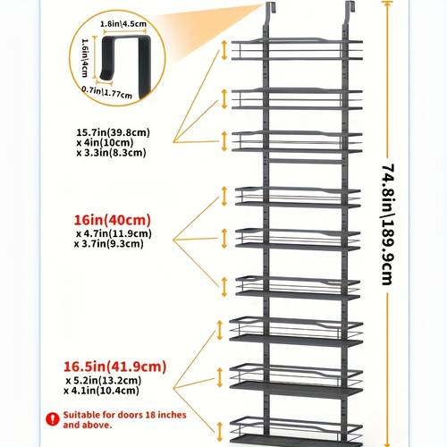9 tier door mounted pantry organizer for storage black wall mounted hanging basket spice canned food shelf essential organizer for home kitchen laundry and bathroom spaces 2025