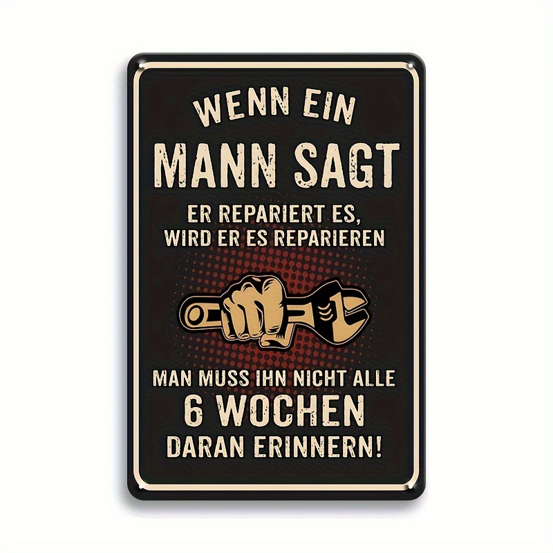 

1pc Aluminum Yard Sign With German Humor, Multipurpose Wall Hanging Decor, Funny Man Cave & Garage Art, 8x12 Inch