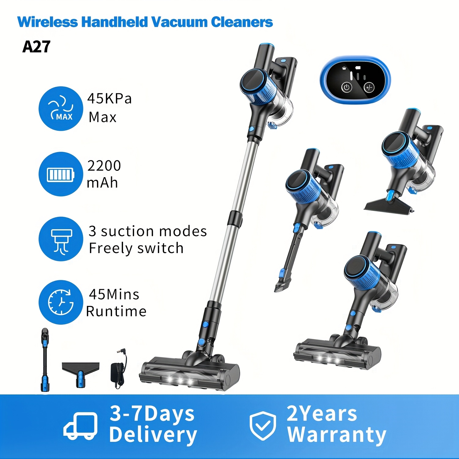 TEMU 10-in-1 Cordless Vacuum Cleaner, High Suction Household Vacuum Cleaner With Upgraded Extra Long Hose, Anti- Brush, , Crevice Tool, Lightweight