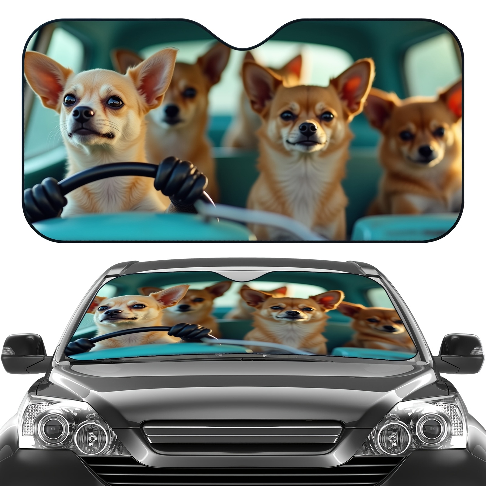 TEMU 1pc Cute Car Windshield Sunshade - Foldable Uv Protection & Heat Dissipation Sunshade, Car Interior Accessories For Sun Protection, Sun Visor For Car, Theme