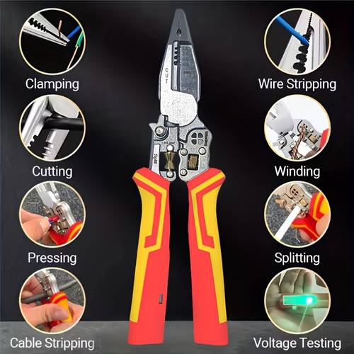 multifunctional wire stripping pliers with needle nose wire winding cutting 12 26 awg gauge tpr handle safety lock for electricians diy projects wire stripping tool ergonomic grip durable construction