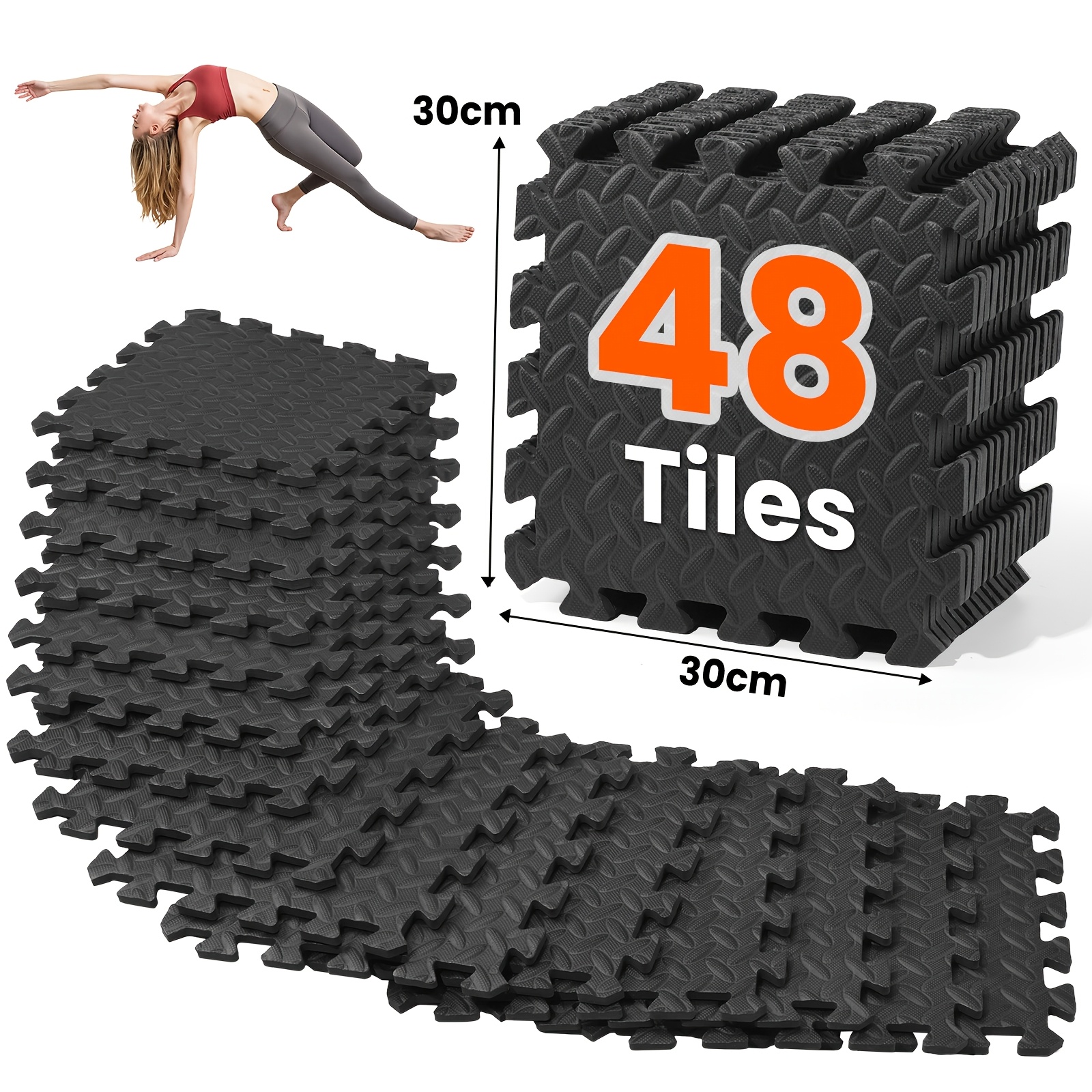 48 komada međusobno povezanih podnih pločica s neklizajućom križnom teksturom, lagani i izdržljivi eva materijal za zaštitu  , neklizajuća podloga za fitness, mekana i udobna podloga za jednostavno sastavljanje, eva pjenaste podne pločice za kućnu teretanu, joga studio, garažu